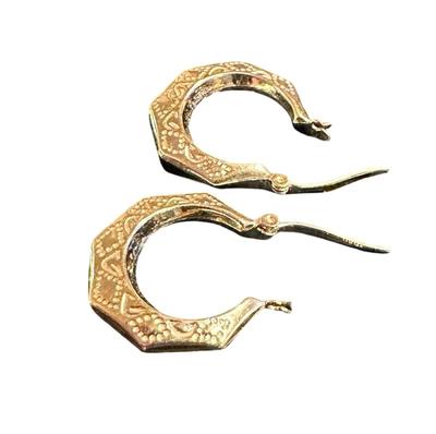 Pair of VIntage 14 K Gold Hoop Octagonal Earrings, Maker JAW