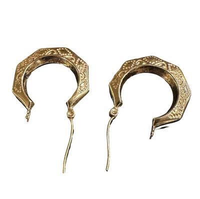 Pair of VIntage 14 K Gold Hoop Octagonal Earrings, Maker JAW