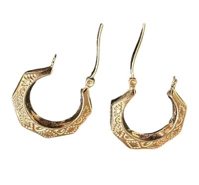 Pair of VIntage 14 K Gold Hoop Octagonal Earrings, Maker JAW