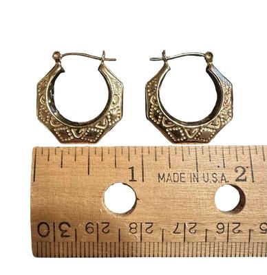 Pair of VIntage 14 K Gold Hoop Octagonal Earrings, Maker JAW
