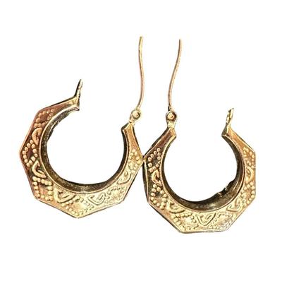 Pair of VIntage 14 K Gold Hoop Octagonal Earrings, Maker JAW