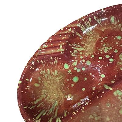 Vintage Ceramic Splattered Brown & Green Ashtray 10.5" Long