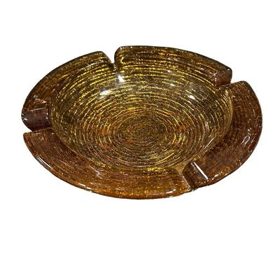 Vintage Mid-Century Amber Art Glass Ashtray