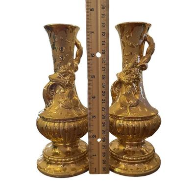 Pair Decorative Ewers / Vases Heavy Gold Lustre