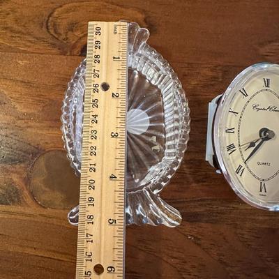 Lot of 3 Decor Items- Blue Ruffled Glass Candy Bowl, Plate and Glass Clock