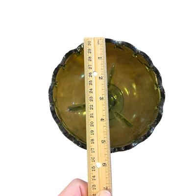 Pair Vintage MCM Green Glass Pedestal Vases/Compote/Candy Dishes, Unmarked