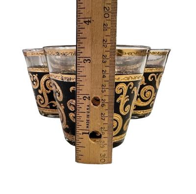 Set of 8 Vintage Signed (Culver) Mid-Century Gold & Black Lowball Glasses