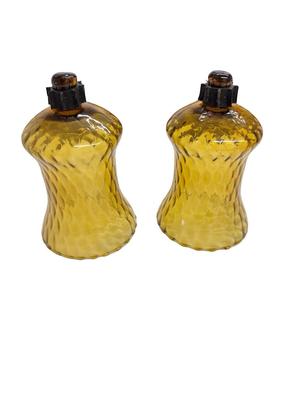 Pair of Vintage Amber Swirl Glass Peg Base Insert for Candle Holders