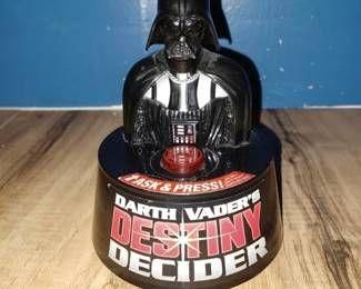 Vintage Star Wars Darth Vader's Destiny Decider electronic toy, featuring a bust of Darth Vader on a black base with a red button.
