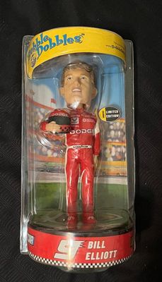 Bill Elliott Bobble Dobbles limited edition NASCAR bobblehead, in its original unopened clamshell packaging.