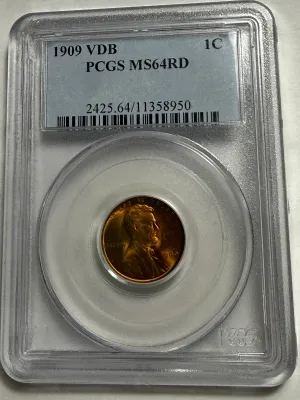 PCGS CERTIFIED 1909-VDB MS64 SUPERB RED LINCOLN CENT FIRST YEAR OF ISSUE AS PICTURED.
