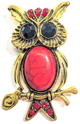 **NEW ARRIVAL** Vintage-Style "RED BELLY OWL (2½" x 1¾") with "Crackled" Oval Red Belly, Black Eye Stones and...