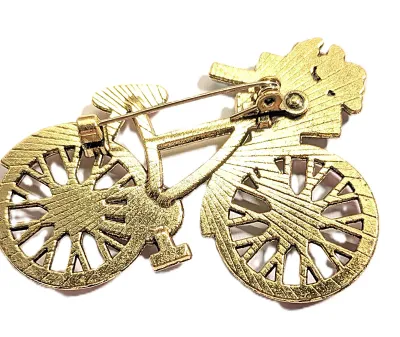 **NEW ARRIVAL** Fun Bejeweled "RED WHEEL BIKE" BROOCH (2" x 1¾") with Flower Bouquet Basket, Gold Frame & Spokes...