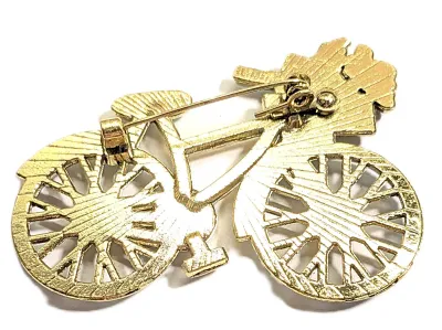 **NEW ARRIVAL** Fun Bejeweled "BLUE WHEEL BIKE" BROOCH (2" x 1¾") with Flower Bouquet Basket, Gold Frame & Spokes...