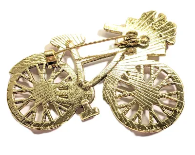 **NEW ARRIVAL** Fun Bejeweled "PINK WHEEL BIKE" BROOCH (2" x 1¾") with Flower Bouquet Basket, Blue Frame & Gold...