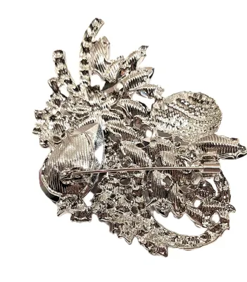 **NEW ARRIVAL** Large Stones Bejeweled BROWN Colored BOUQUET BROOCH (3¼" x 2½") with Iridescent Amber & Champagne Stones on...