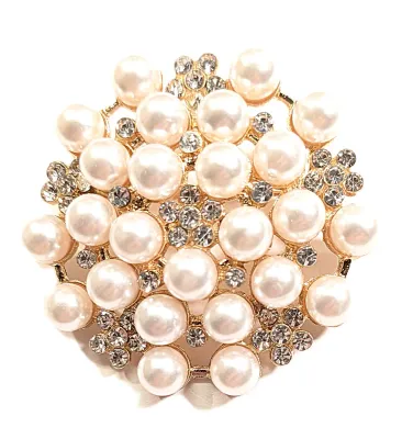 **NEW ARRIVAL** "CIRCLE OF PEARLS" BROOCH (1½" Diam.) with "Star Jeweled Clusters" on a Gold Tone Setting