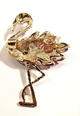 **NEW ARRIVAL** Bright RED & PINK Marquise-Cut Stones FLAMINGO BROOCH (2" x 1½") with Jeweled Head and Neck, Black Eye +...