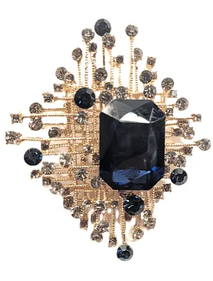 **NEW ARRIVAL** Off-Set Large Deep Blue Beveled Rectangle Stone BROOCH (2¾" x 2¼") with "Criss-Cross Grill" +...