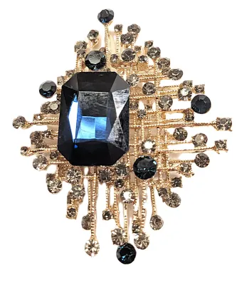 **NEW ARRIVAL** Off-Set Large Deep Blue Beveled Rectangle Stone BROOCH (2¾" x 2¼") with "Criss-Cross Grill" +...
