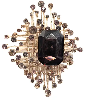 **NEW ARRIVAL** Off-Set Large Deep Purple Beveled Rectangle Stone BROOCH (2¾" x 2¼") with "Criss-Cross Grill" +...