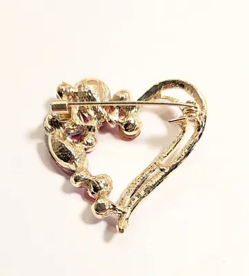 **NEW ARRIVAL** Bright RED Iridescent Pear & Round Shaped Stones HEART BROOCH (1½" x 1¼") with Small Accent Line Stones +...