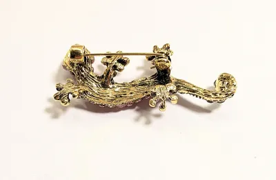 **NEW ARRIVAL** Colorful PINK & GREEN Stones LIZARD BROOCH (2" x ¾") with Black Eyes and Pink and Green Body Stones + Gold...