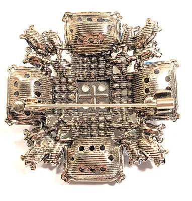 **NEW ARRIVAL** Light AMBER Rectangle Beveled Glass Stones BROOCH (2" x 2") with WHITE Center Stone, Lime "Pearls"...