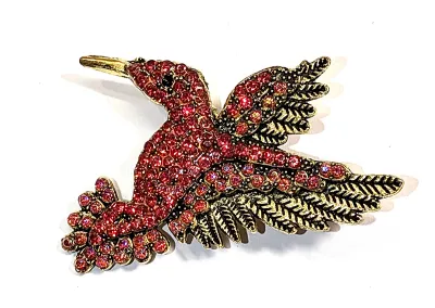 **NEW ARRIVAL** Bright RED Bejeweled Winged DUCK BROOCH (2" x 1¼") with Gold Colored Beak & Wing Tips on a Gold Tone Setting