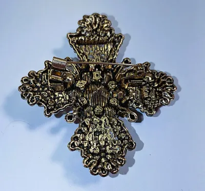 **NEW ARRIVAL** Beautiful RED & GREEN Stones CROSS BROOCH (2¼" x 2") with Filagree Grill and Red and Green Accent Stones +...