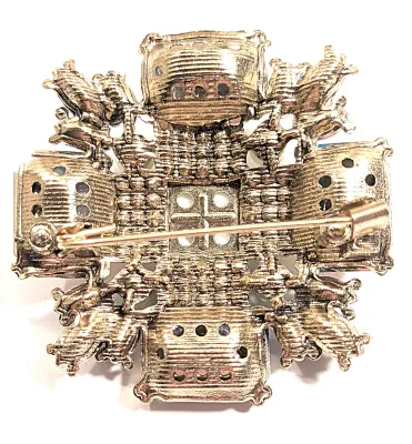 **NEW ARRIVAL** Muted PINK Rectangle Beveled Glass Stones BROOCH (2" x 2") with WHITE Center Stone, Lime "Pearls" and...