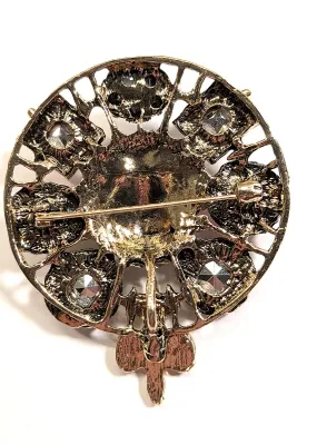 **NEW ARRIVAL** Multicolor LION'S HEAD BROOCH (2" Diam.) with 7 Various Colored Square, Oval & Round Stones on a Silver...