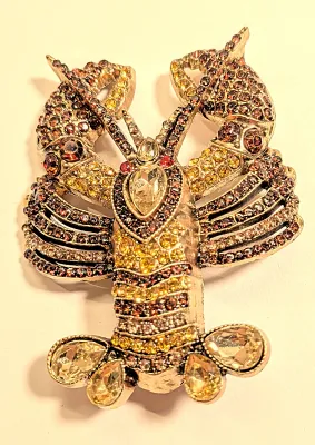 **NEW ARRIVAL** CHAMPAGNE Colored Pear-Shaped Stones LOBSTER BROOCH (3" x 2") with Red Eyes + AMBER & Deep YELLOW Body...