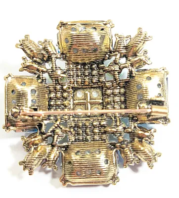 **NEW ARRIVAL** GREEN Rectangle Beveled Glass Stones BROOCH (2" x 2") with WHITE Center Stone, LIME "Pearls" and...