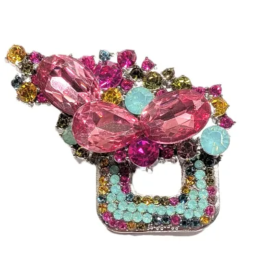 **NEW ARRIVAL** Large PINK Stones BROOCH (1¾" x 1¼") with "Square Loop" on a Silver Tone Setting