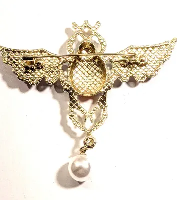 **NEW ARRIVAL** Multicolor Ceramic "BUG" BROOCH (3" x 2½") with Large Faux Pearl Dangle on a Gold Tone Setting