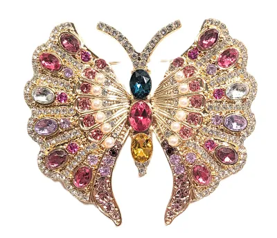 **NEW ARRIVAL** Beautiful Bejeweled LAVENDER and RED Stones BUTTERFLY BROOCH (2¼" x 2¼") with Tiny Faux Pearls + Multicolored...