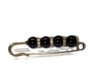 Moveable & Rotating Black Globes and Jeweled Rings "PIN-Style" BROOCH (3" Long) with Round Clear Stones on Gold Tone...