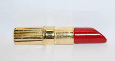 RED LIPSTICK BROOCH (2½" x ½") - Marked "TRIFARI"- with Gold Colored Holder and Gold Tone Setting