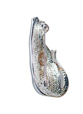 Bright & Shiny Silver Colored CAT BROOCH (1¾" x ¾" ) on a Silver Tone Setting