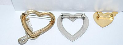 Collection of 3 BROOCHES - "Jesus" Heart, Red Heart & Silver Colored Heart