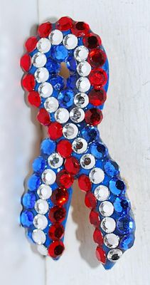 Red, White & Blue ENCRUSTED RIBBON BROOCH (1½" x ¾") - Marked "Bellini by Formart" - on a Gold Tone Setting