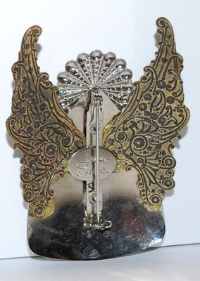 Vintage Metal "ANGEL" BROOCH (2¾" x 2") - Marked "Jane 1994 AOL " - with Gold Colored Wings and Silver Tone...