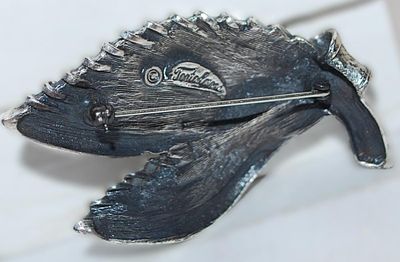 Looped Edge Silver Colored BROOCH (2¼" x 1¼") Marked "© Tortolam" - on a Silver Tone Setting