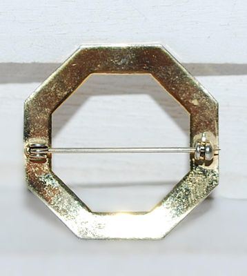 Gold Colored OCTAGON BROOCH (1¼" Diam.) with Engraved Subtle Flowers on a Gold Tone Setting
