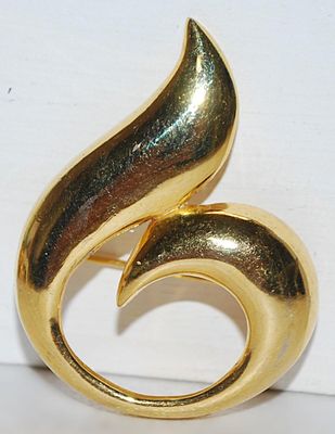 "Number 6" Gold Colored BROOCH (1¾" x 1¼") on a Gold Tone Setting