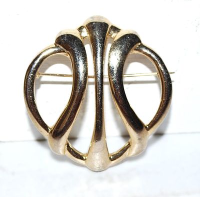 Graphic Art Emblem Style 3 Lines BROOCH (1¾" x 1¾") on a Brushed Gold Tone Setting