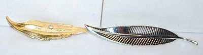 Set of 2 Silver & Gold Colored FROND BROOCHES (3" to 2¼") with Stems