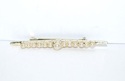 Classic 13 Faux Pearls BAR BROOCH (2½" x ¼") on a Gold Tone Setting