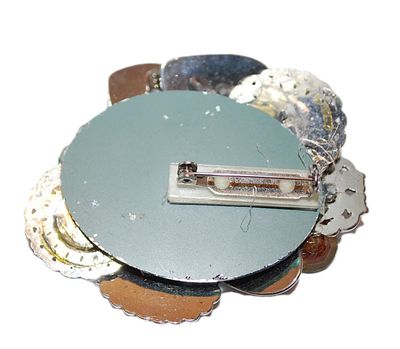 VINTAGE Handcrafted Silver Colored "COLLAGE OF HEARTS" BROOCH (2½" x 2") with "Mirror" Backing